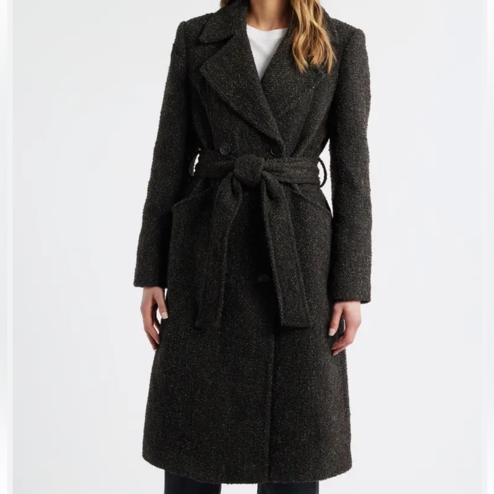 MADE IN FRANCE 🇫🇷 Elegant Black Tweed Belted Coat